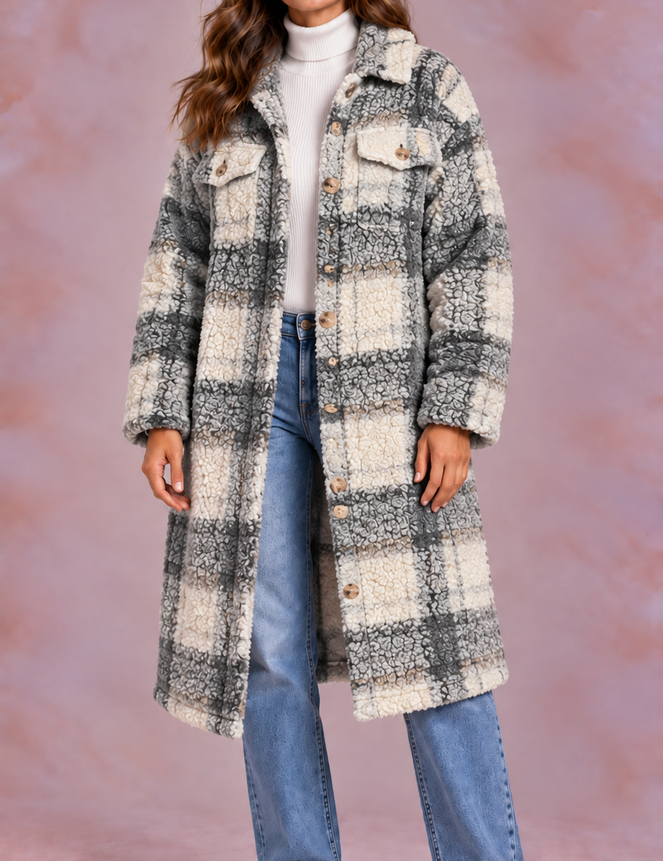 EVO | Damski płaszcz teddy o oversize’owym kroju
